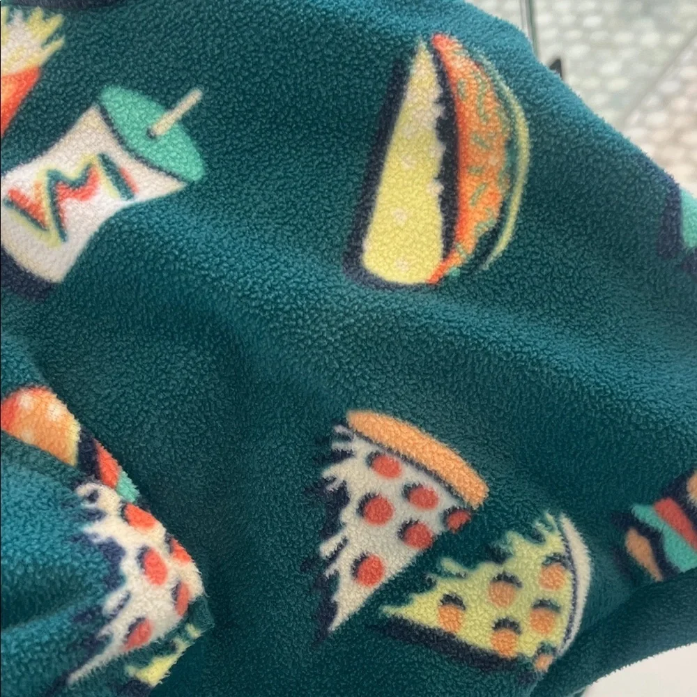 Kids Teal Hooded One-Piece Pajamas with Food Print